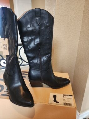 Madden NYC Women's Black Western Knee Boot with Block Heel